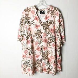 Maggie Barnes Hawaiian Aloha Floral Button Up Top Blouse Women's 28W